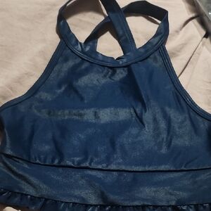 Chic Navy Halter Top with Ruffle